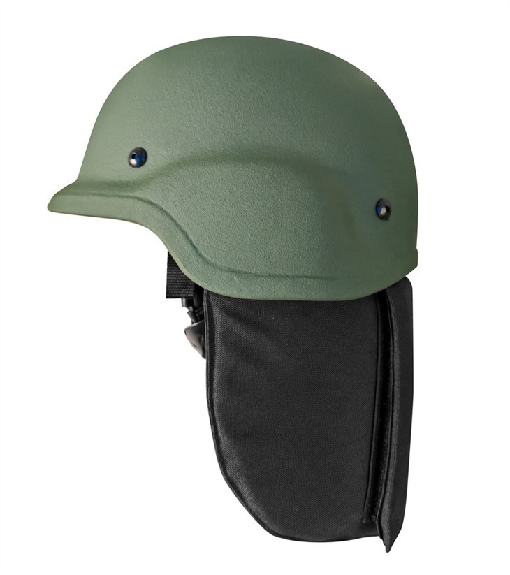 Topi keledar balistik PASGT Aramid Hijau Zaitun Dengan Pelindung Leher
